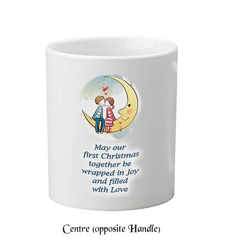 Personalised Christmas Mug Gift - Moon Kissing Lovers - Our First Xmas