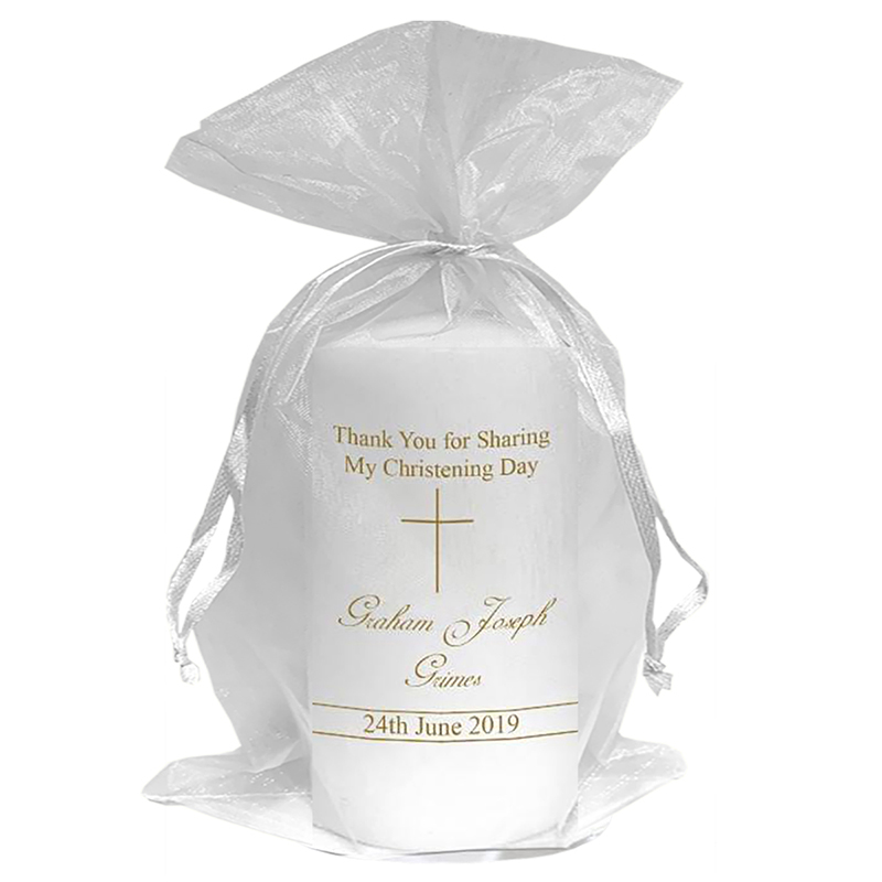 Thank you Christening Favour - Thin Gold Cross & Script