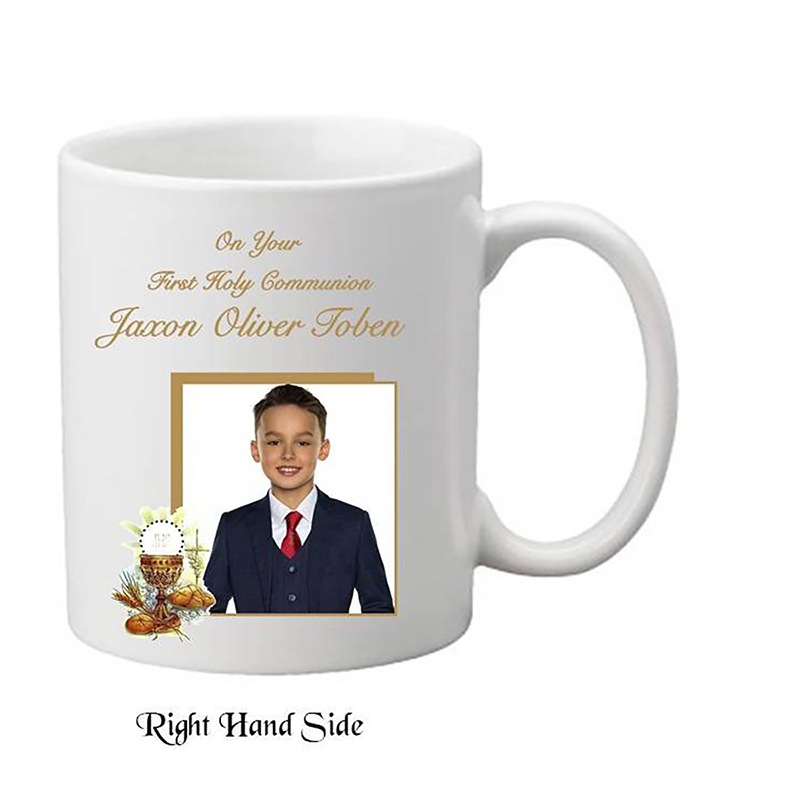 Personalised 1st Holy Communion Mug Gift - Boy Chalice & Bible with Photo