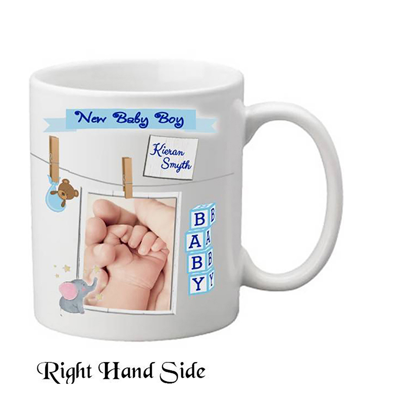 Personalised New Baby Mug Gift - Boy & Hands Toys & Pegs