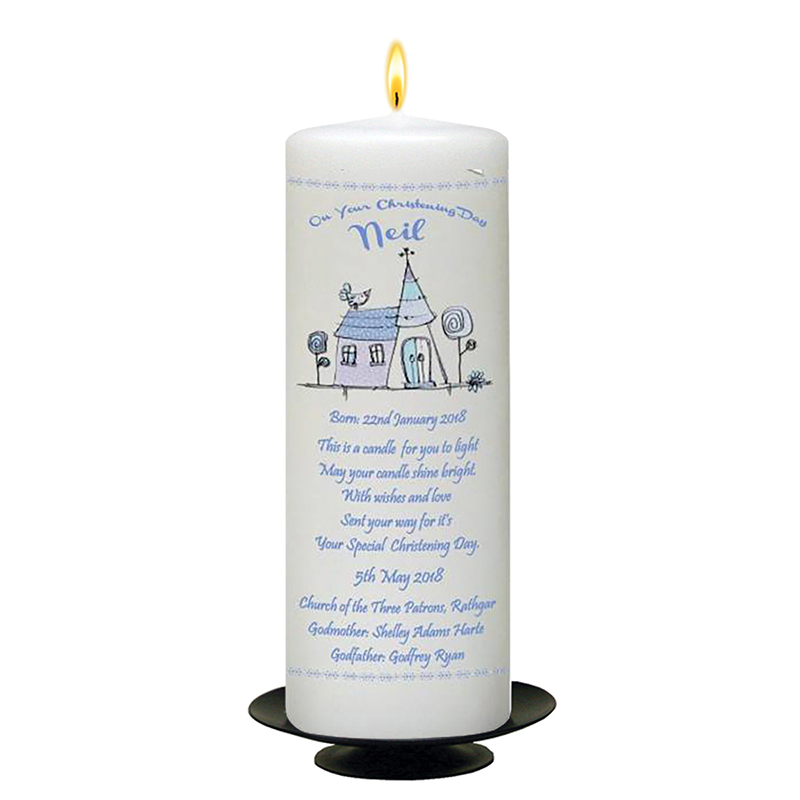 Personalised Boys Christening Candle - Church Blue
