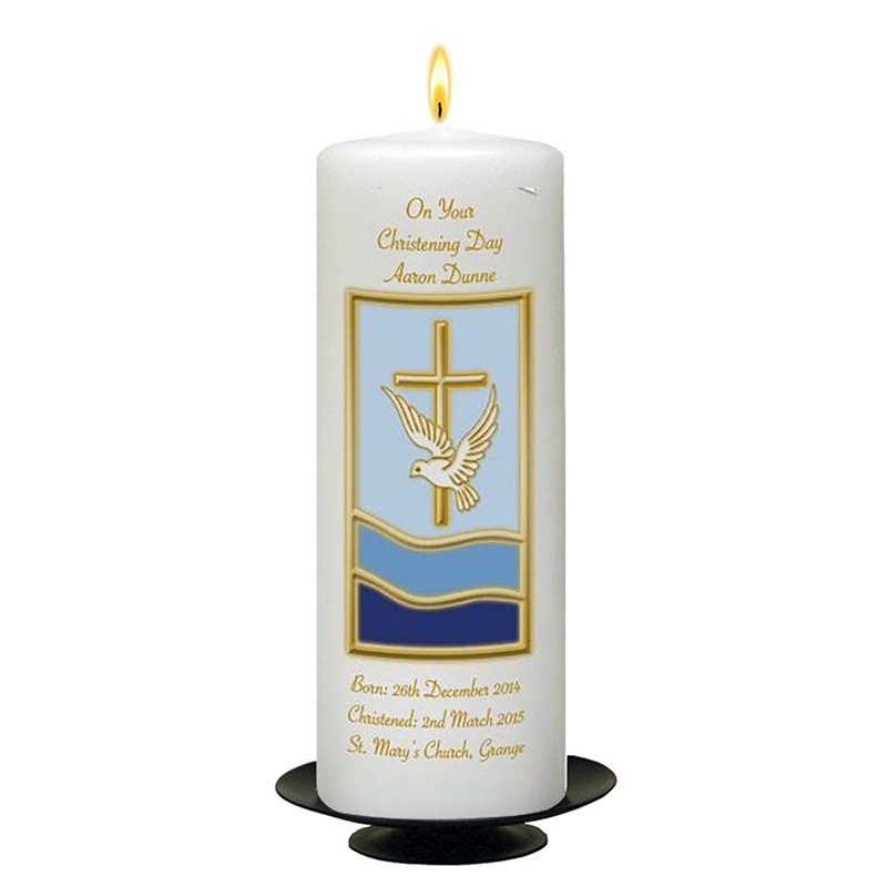 Personalised Boys Christening Candle - Cradle & Bow Blue