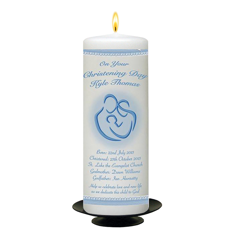 Personalised Boys Christening Candle - Family Complete Lace Blue
