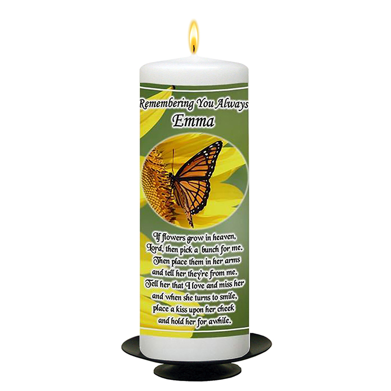 Personalised Remembrance Candle - Butterfly & Sunflowers