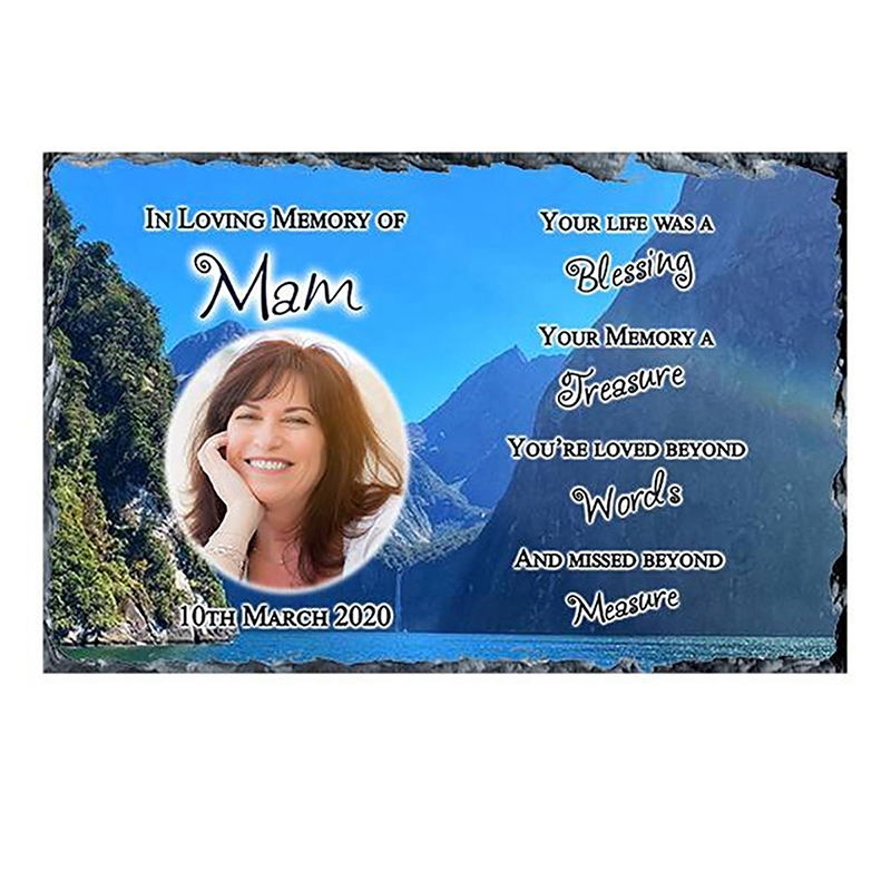 Personalsied Remembrance Slate - Blue Valley Of Water with Photo