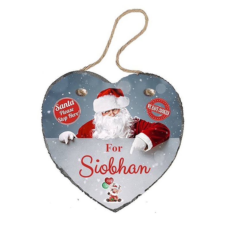 Santa Stop Here Hanging Rope Slate