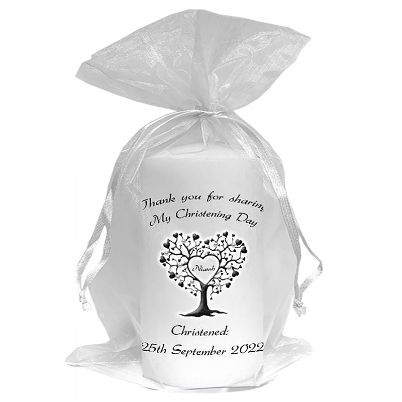 Thank you Christening Favour - Pearls & Heart Tree Candle