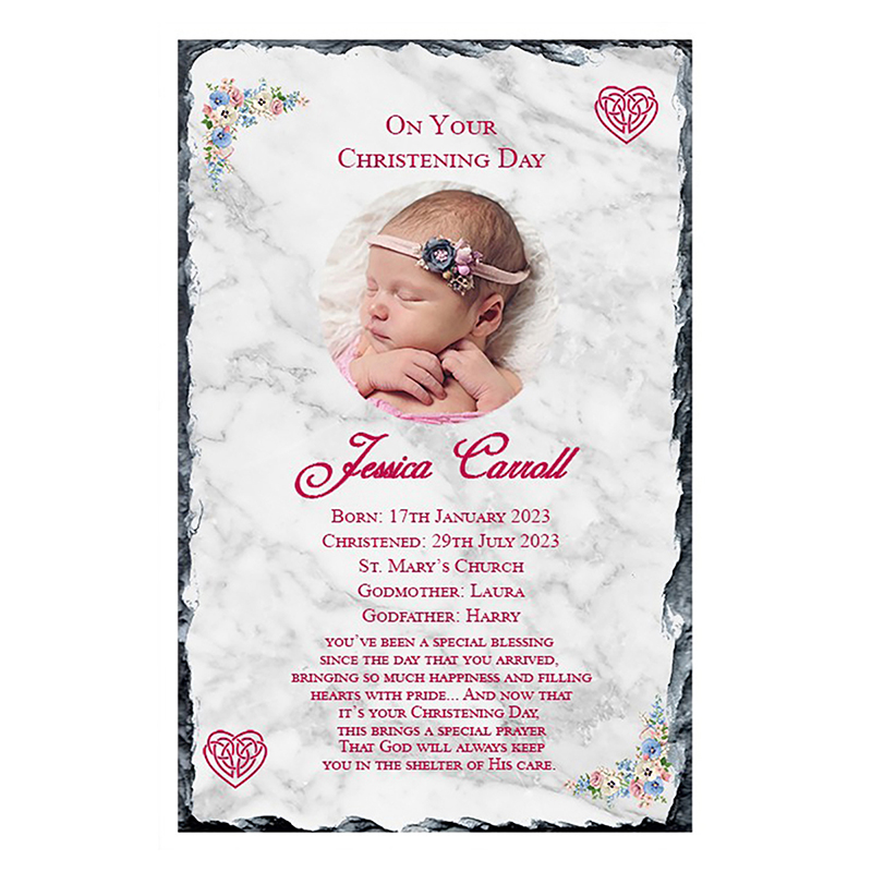 Personalised Girls Christening Candle - Mothers Love Knot Pink with Photo