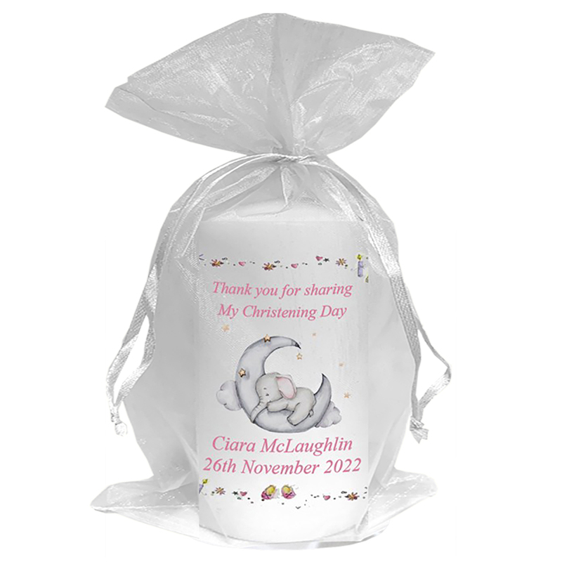 Personalised Girls Christening Candle - Ellie Elephant
