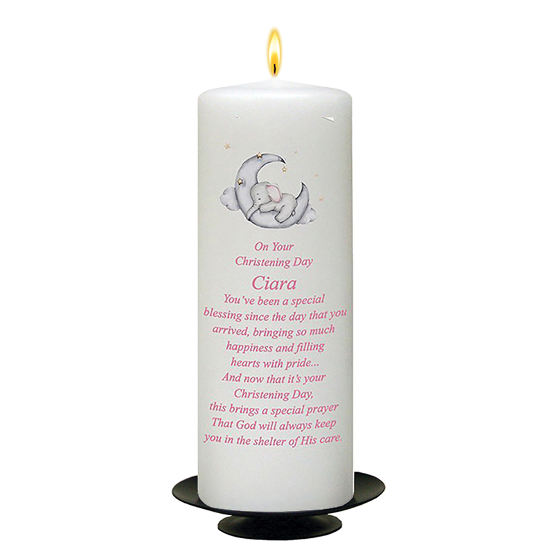 Personalised Girls Christening Candle - Ellie Elephant