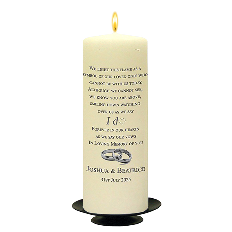 Personalised Wedding Remembrance Candle - I do Wedding Rings Silver