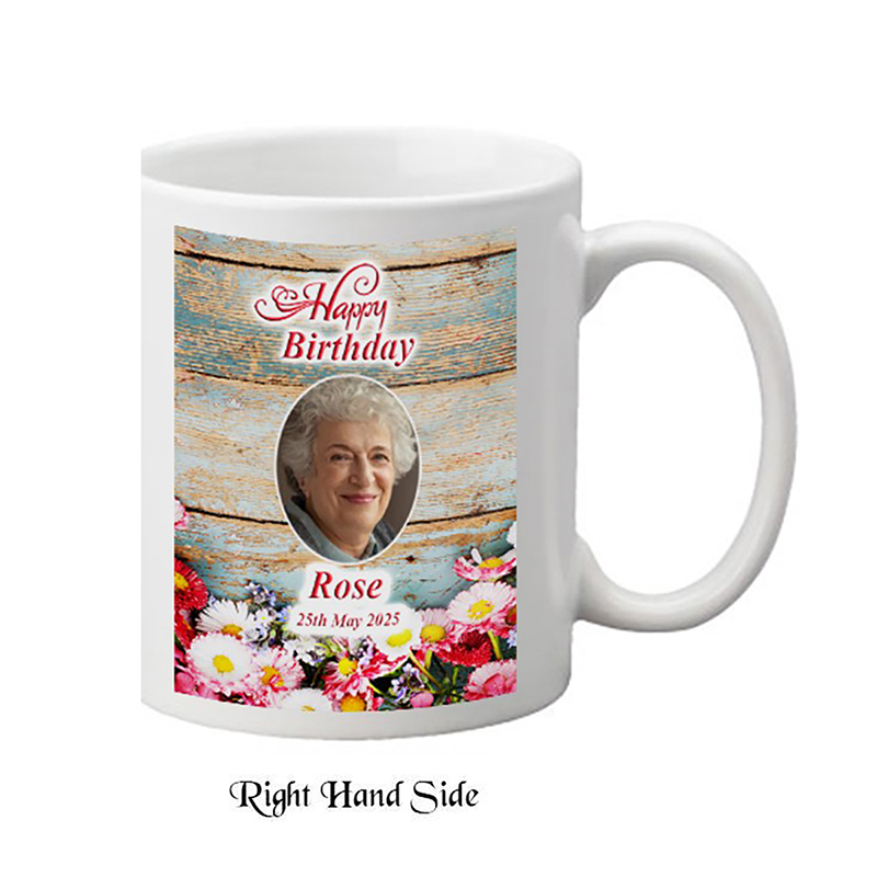 Personalised Birthday Mug Gift - Daisy Flowers with photo