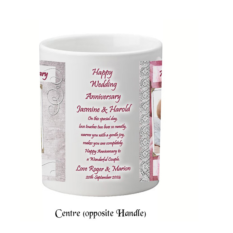 Personalised Wedding Anniversary Mug Gift - Roses & Lace with Photo