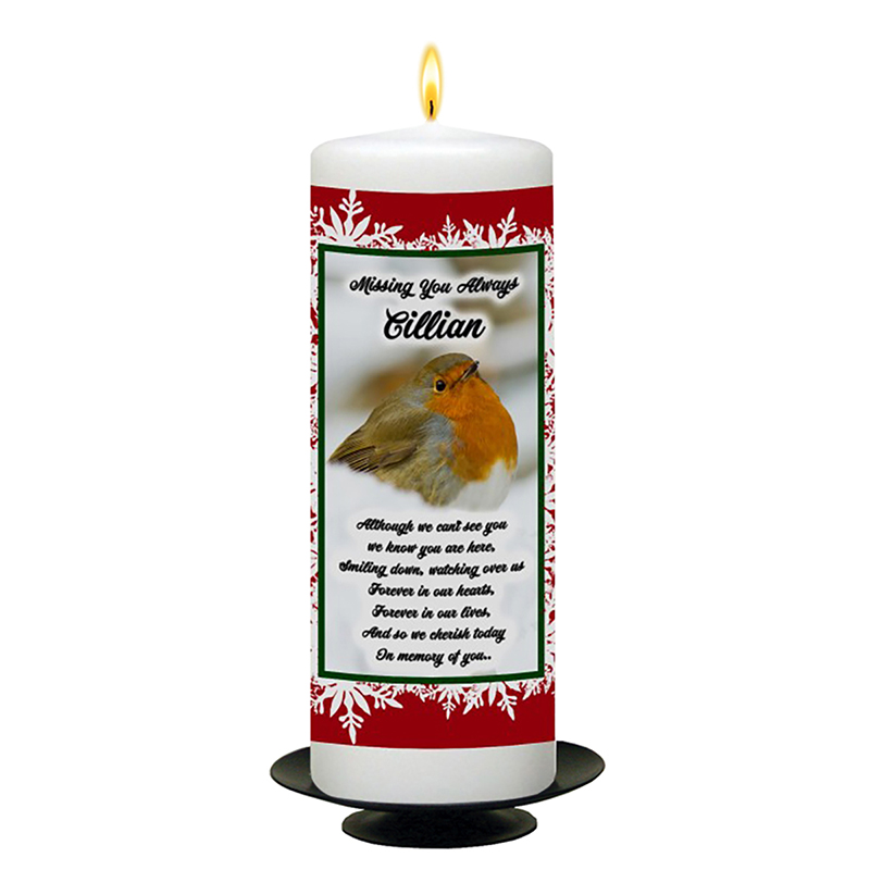 Personalised Christmas Remembrance Candle - Border Robin