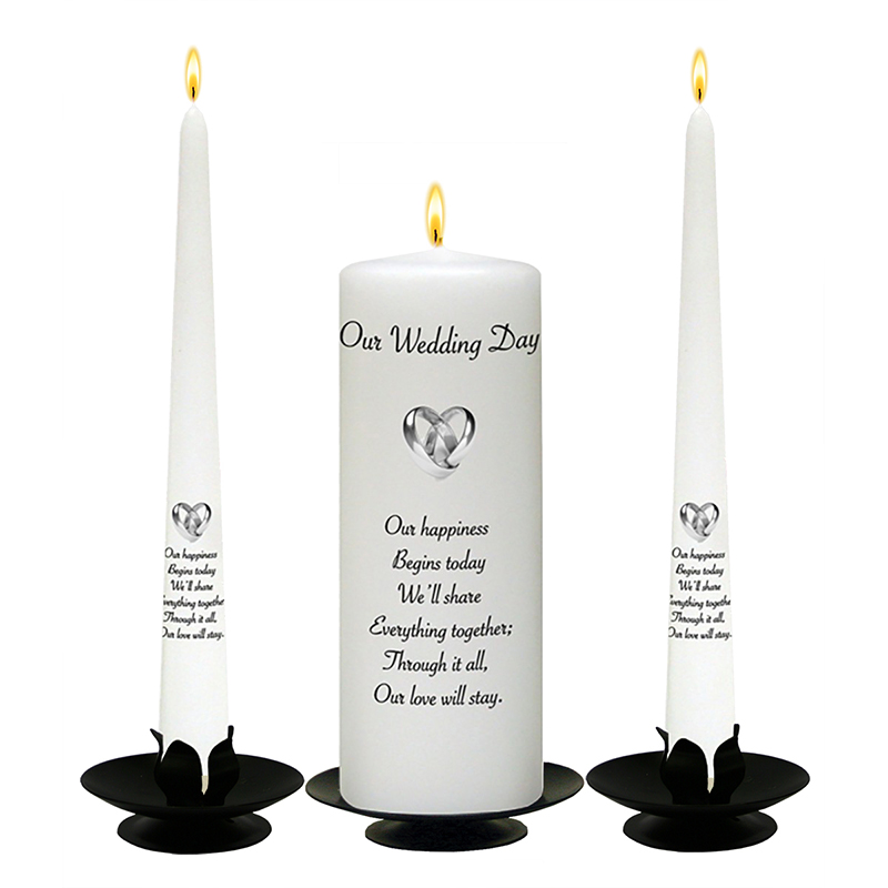 Personalised Wedding Candles - Rings Entwined Silver