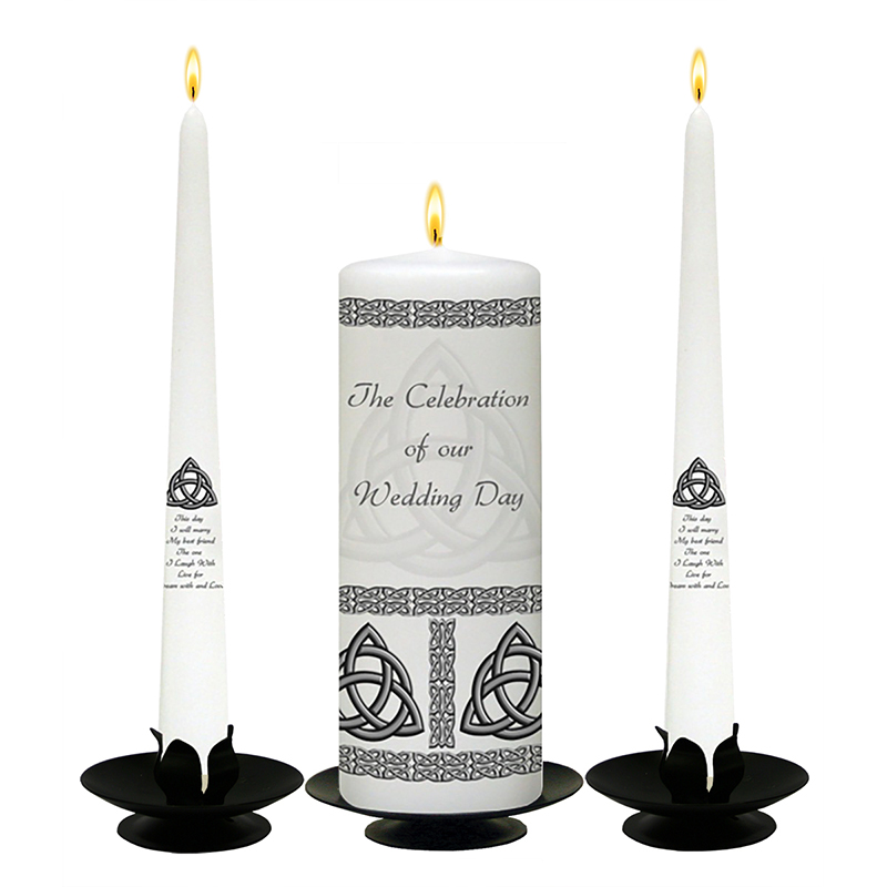 Personalised Wedding Candles - Trinity Knot Silver