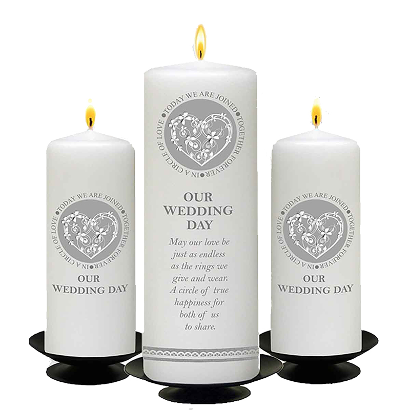 Personalised Wedding Candles - Flower Set (1 x 9 inch & 2 x 6 inch Candles)