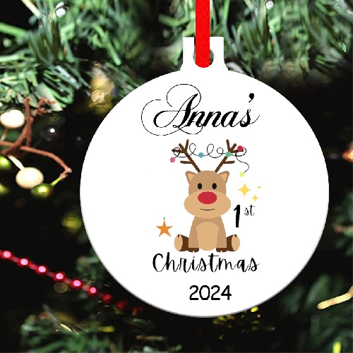 Personalised Baby's First Xmas Two Sided Decoration Reindeer