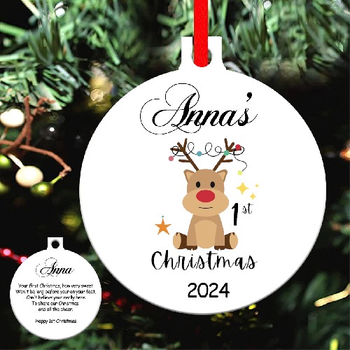 Personalised Baby's First Xmas Two Sided Decoration Reindeer