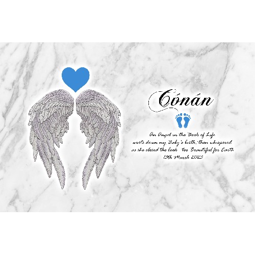 Personalsied Remembrance Slate - Angel Wings Blue