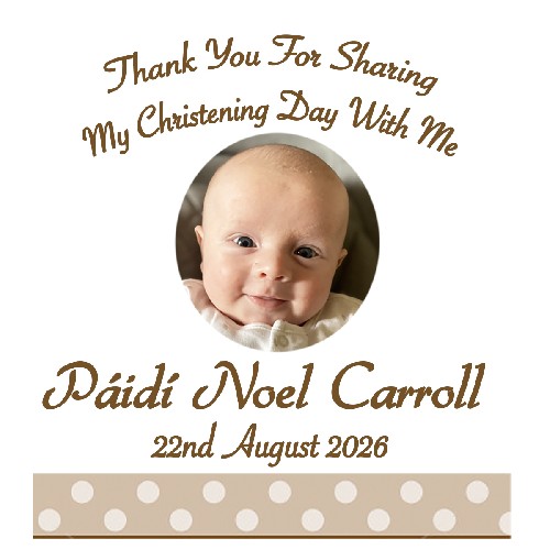 Thank you Christening Favour - Teddy & Bubbles Brown with Photo