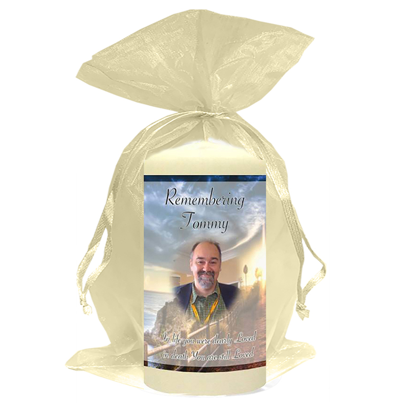 Personalised Remembrance Favour Candle - Sun & Cliffs View Photo