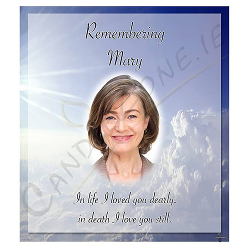 Personalised Remembrance Favour Candle - Blue Skies & Clouds with Photo