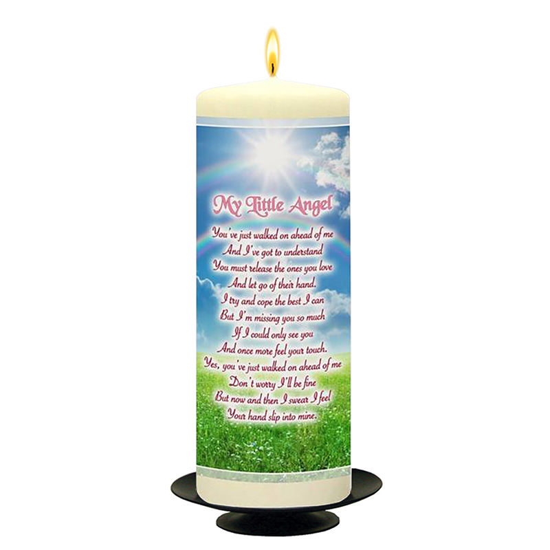 Personalised Remembrance Candle - Angel Wings Pink with Photo