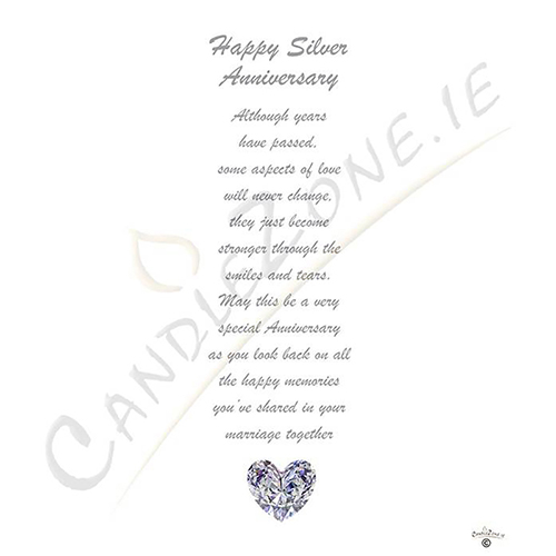 Personalised Wedding Anniversary Candle Gift - 25th (Silver) Anniversary - Love Heart Gem & Photo