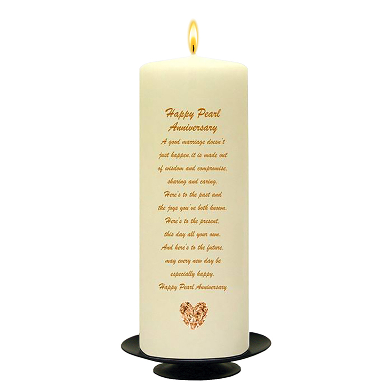 Personalised Wedding Anniversary Candle Gift - 30th (Pearl) Anniversary - Love Heart Gem & Photo