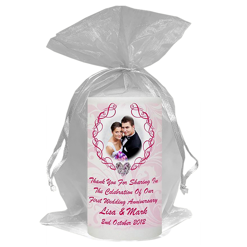 Personalised Wedding Anniversary Favour Candle - 1st Anniversary - Love Heart Gem & Photo