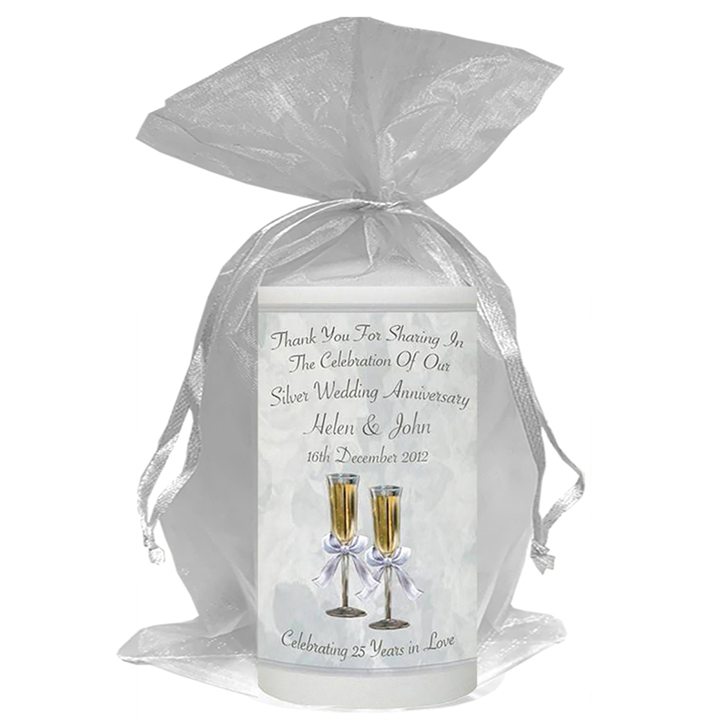 Personalised Wedding Anniversary Favour Candle - 25th Wedding - Champagne Glasses