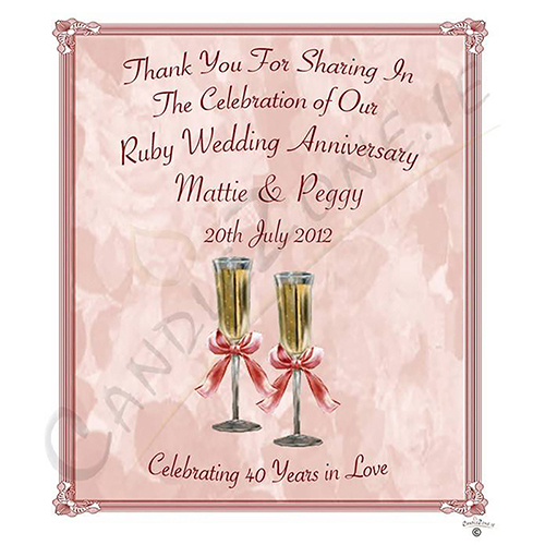 Personalised Wedding Anniversary Favour Candle - 40th Anniversary - Champagne Glasses