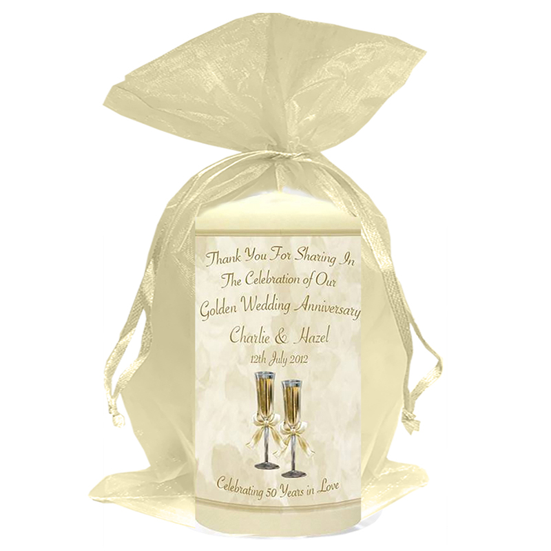 Personalised Wedding Anniversary Favour Candle - 50th Anniversary - Champagne Glasses