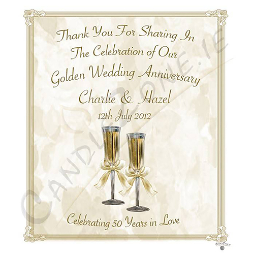 Personalised Wedding Anniversary Favour Candle - 50th Anniversary - Champagne Glasses