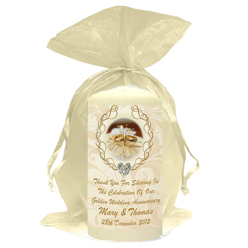 Personalised Wedding Anniversary Favour Candle - 50th Anniversary - Love Heart Gem