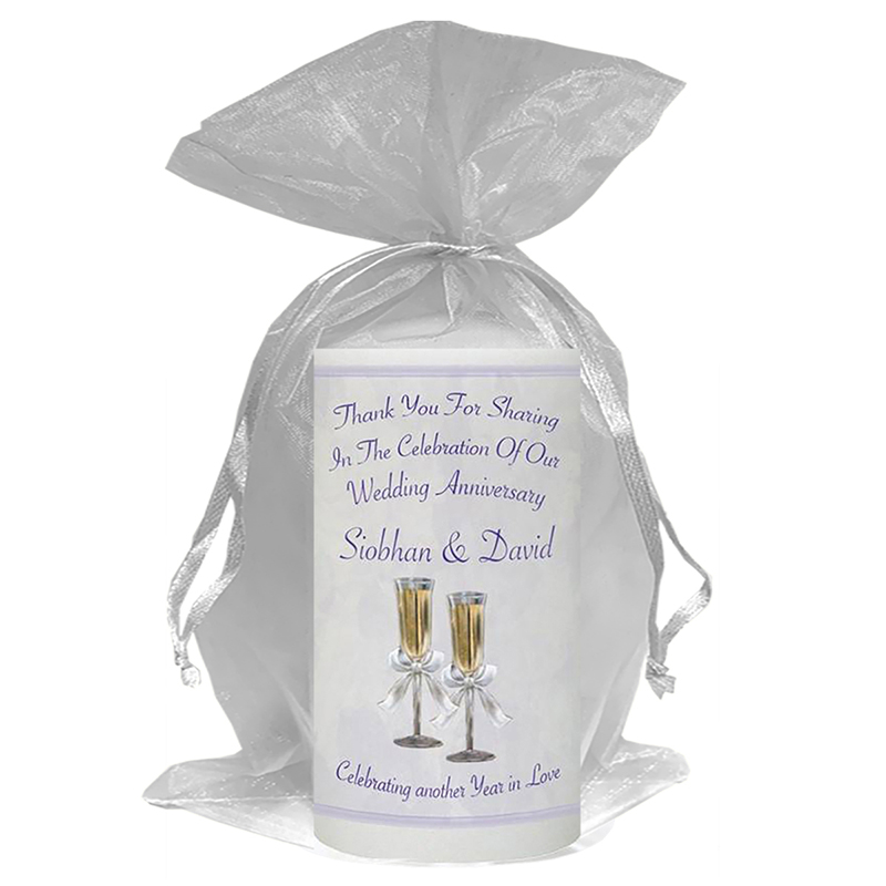 Personalised Wedding Anniversary Favour Candle - Happy Anniversary - Champagne Glasses