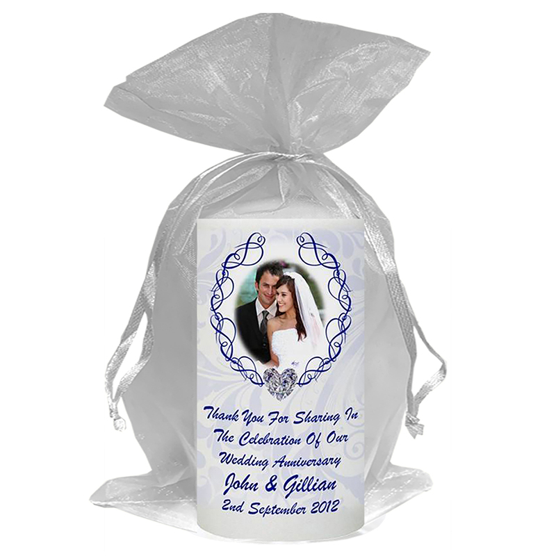 Personalised Wedding Anniversary Favour Candle - Happy Anniversary - Love Heart Gem & Photo
