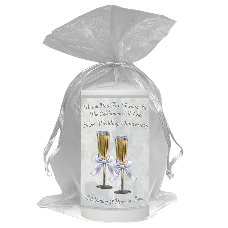 Personalised Wedding Anniversary Favour Candle - 25th Wedding - Champagne Glasses