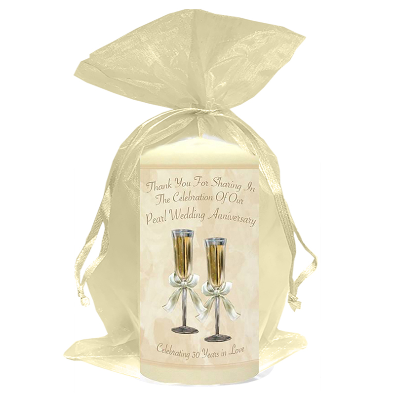 Personalised Wedding Anniversary Favour Candle - 30th Anniversary - Champagne Glasses