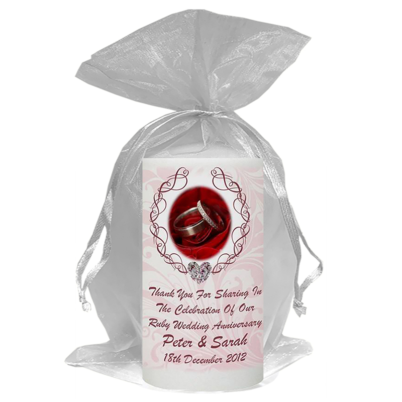 Personalised Wedding Anniversary Favour Candle - 40th Anniversary - Love Heart Gem