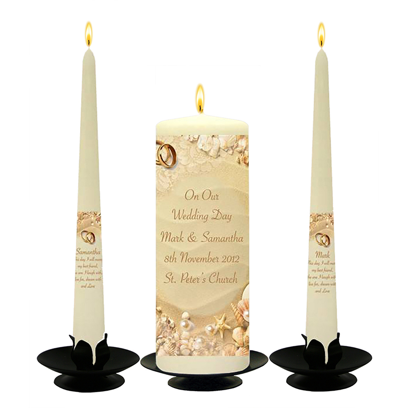 Personalised Wedding Candles - Beach & Rings