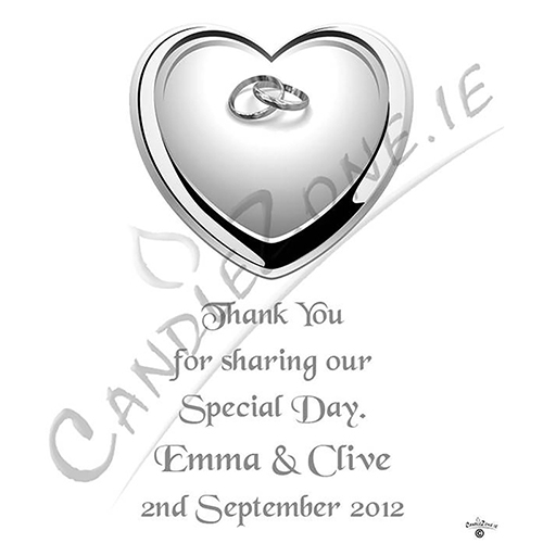 Personalised Thank you Wedding Favour - Love Heart & Rings Silver