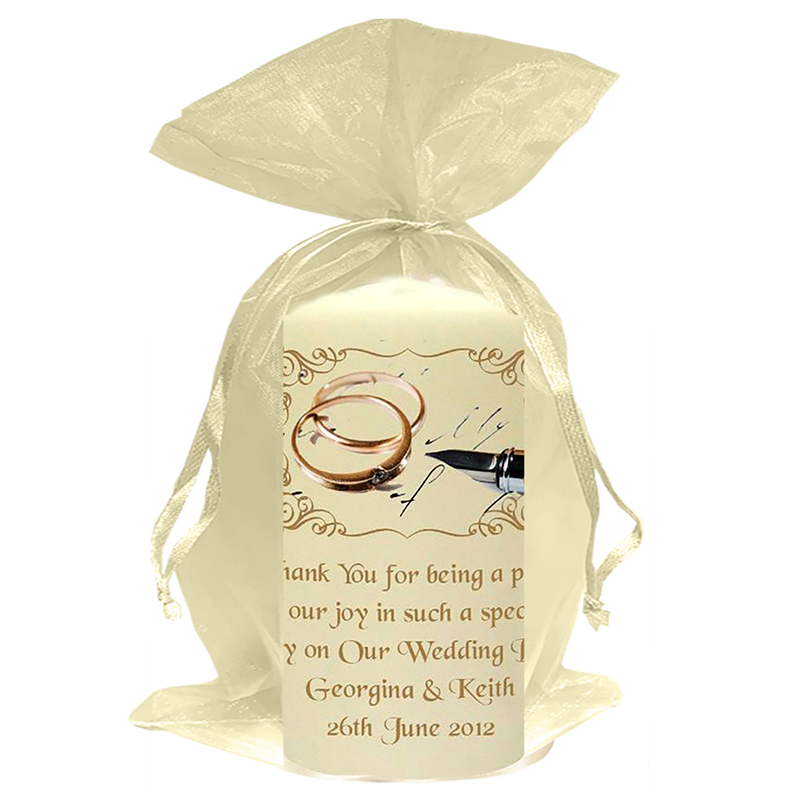 Personalised Thank you Wedding Favour - Rings & Pen Modern Gold