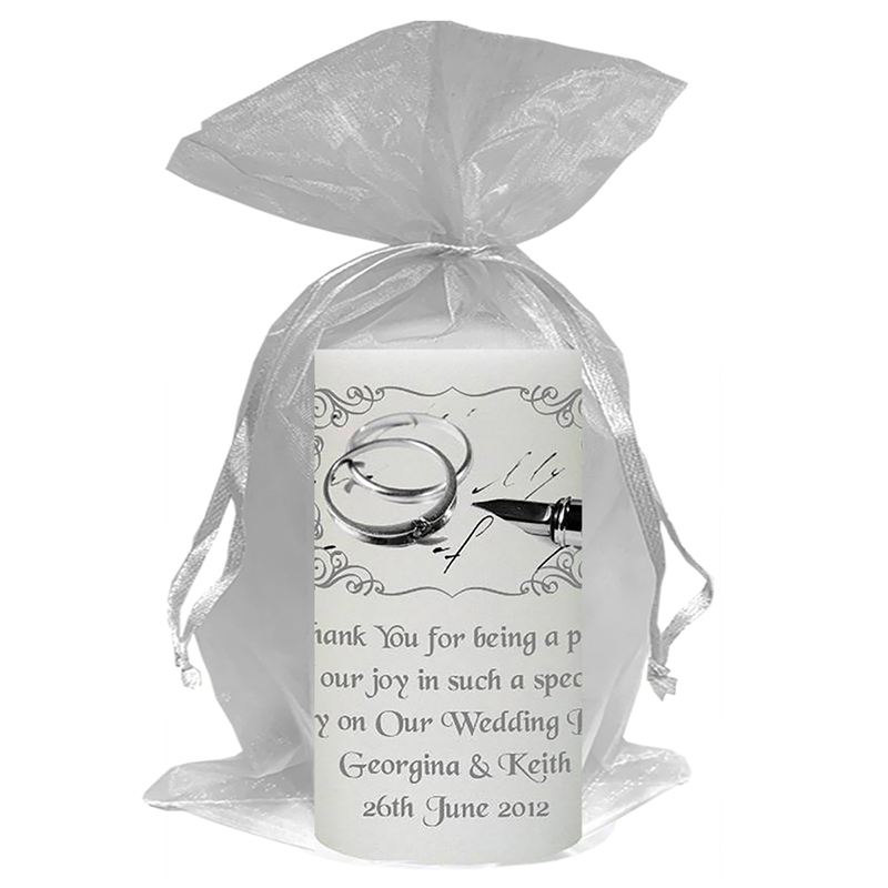 Personalised Thank you Wedding Favour - Rings & Pen Modern Silver