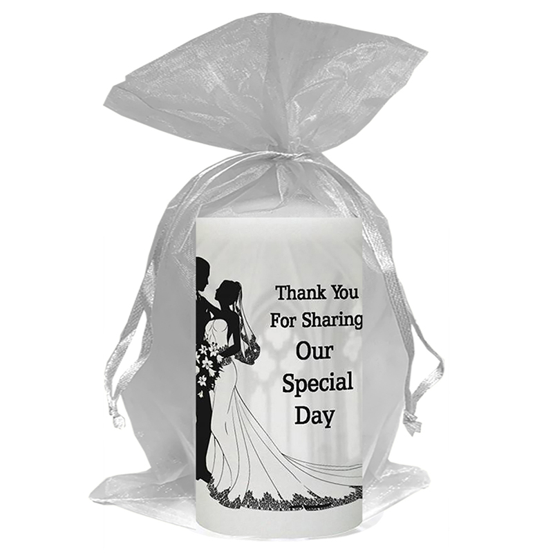Personalised Thank you Wedding Favour - Bride & Groom Silhouette on White