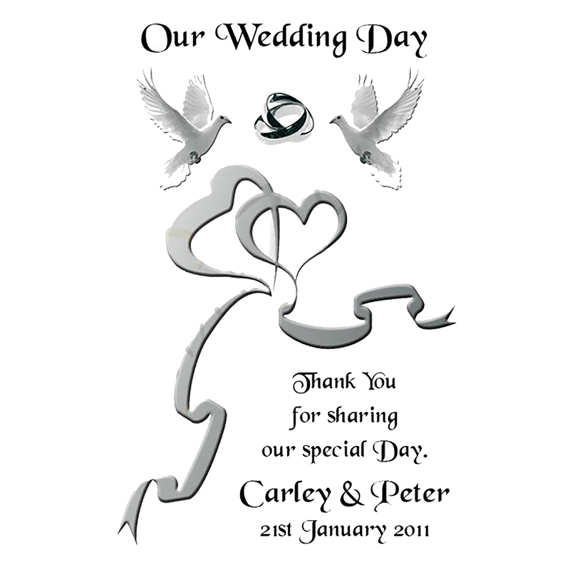 Personalised Thank you Wedding Favour - Two Hearts & Dove Silver