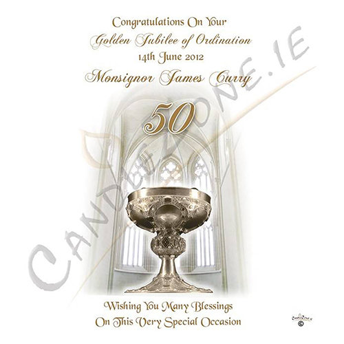 Personalised Ordination Candle Gift - Golden Jubilee Chalice