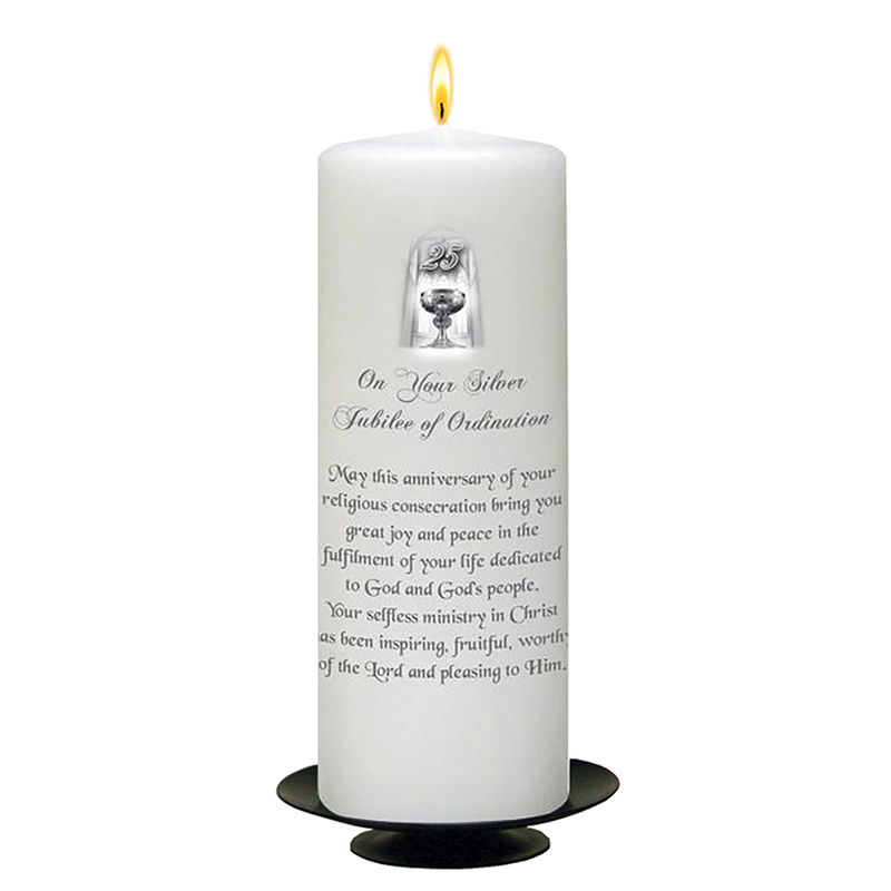 Personalised Ordination Candle Gift - Silver Jubilee Ordination with Photo
