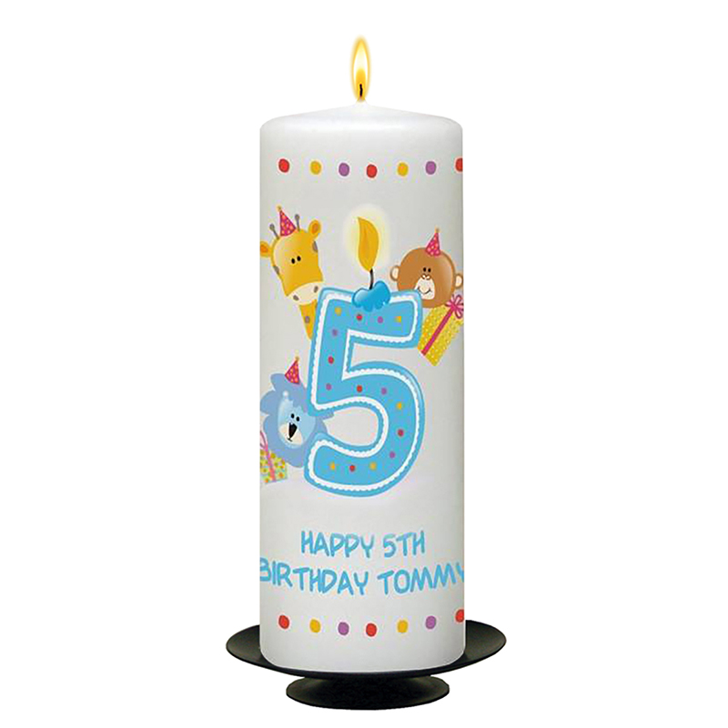 Personalised Birthday Candle - Age 5 - Animal Party & Photo